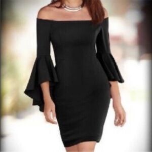 NWT Boston Proper Off-Shoulder Black Bell-Sleeve Dress